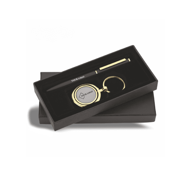 Premium Gold Accent Pen & Keychain Set