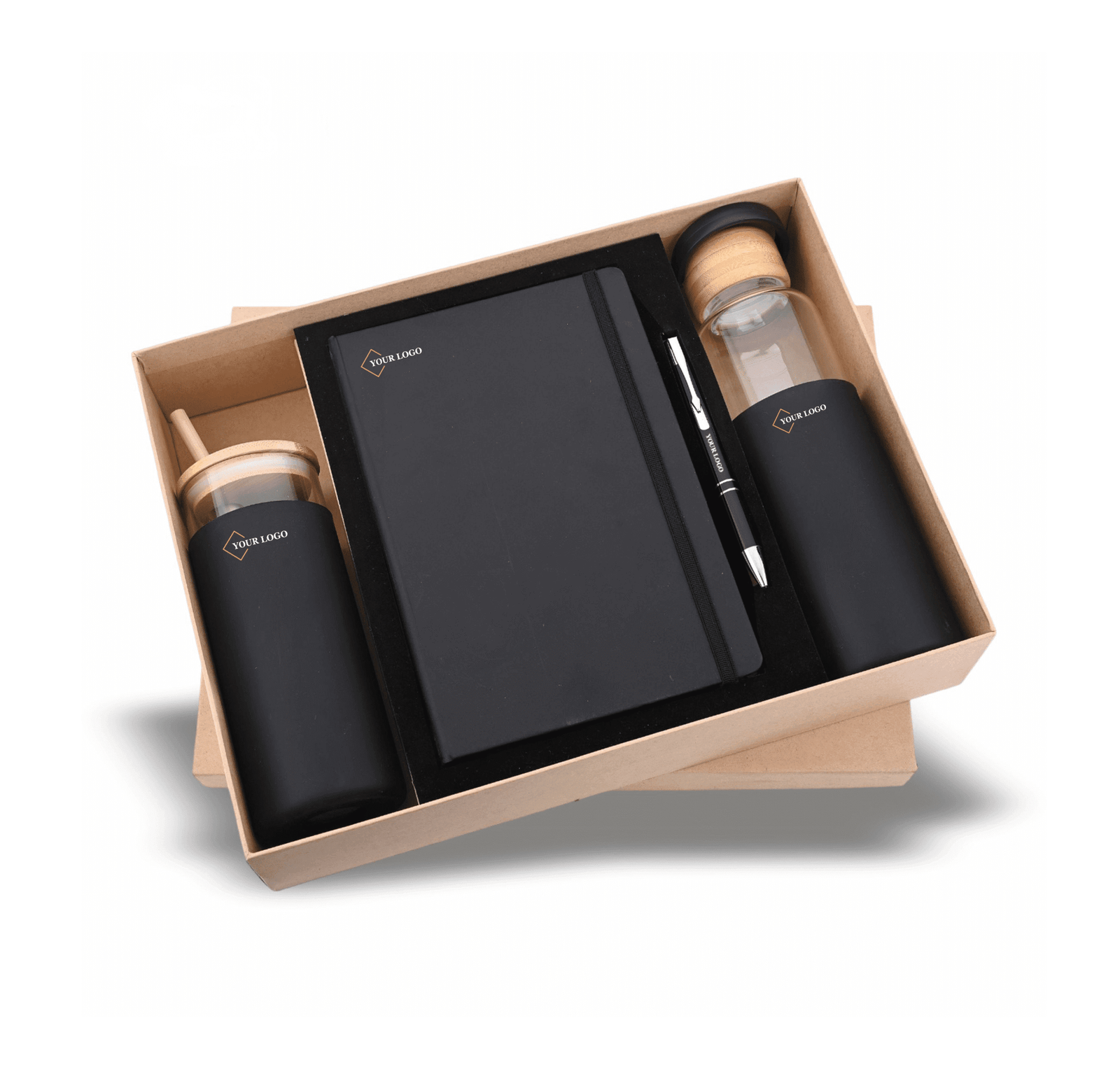 Gift Sets Images Web-266 Elegant Black & Bamboo Gift Set – 4-Piece Minimalist Combo - Image 1