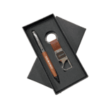 Stylish Duo – Brown & Black Pen with Leather Keychain