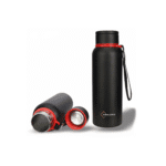 Matte Black Stainless Steel Flask with Red Accent