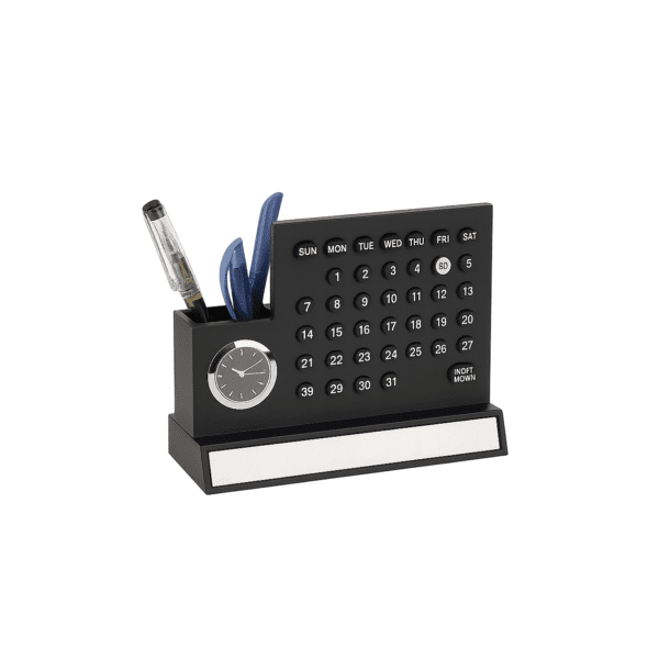 All-in-One Tabletop Calendar with Pen Holder & Clock