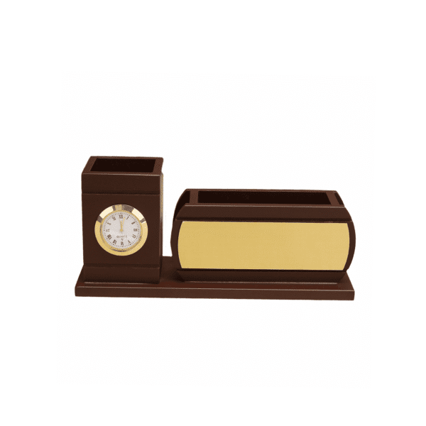 Wooden Desk Organizer with Clock