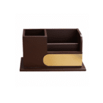 Brown Wooden Pen Holder with Letter Slot