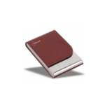 Rich Brown Leather Card Holder with Curved Metallic Finish