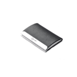 Black Textured Leather Card Holder with Sleek Chrome Accent